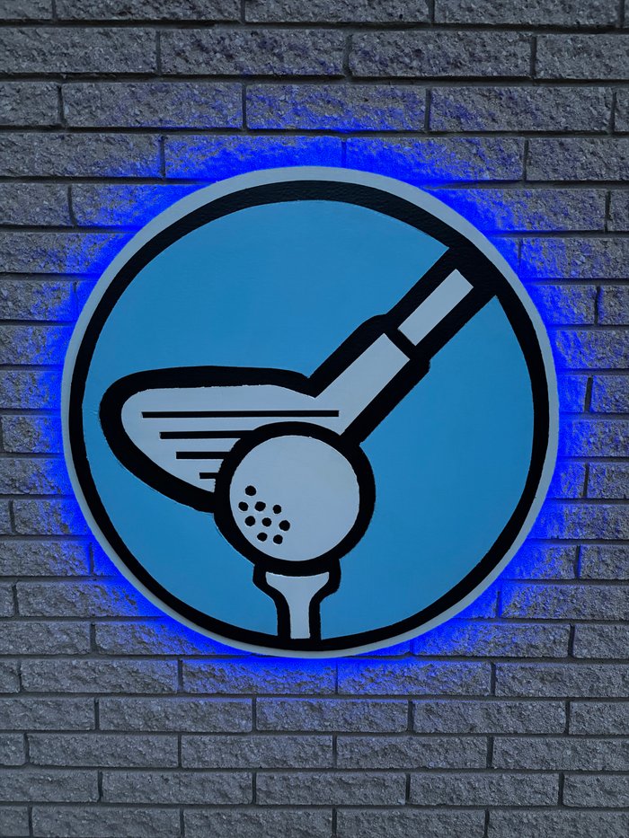 Custom LED-lit golf business logo cutout
