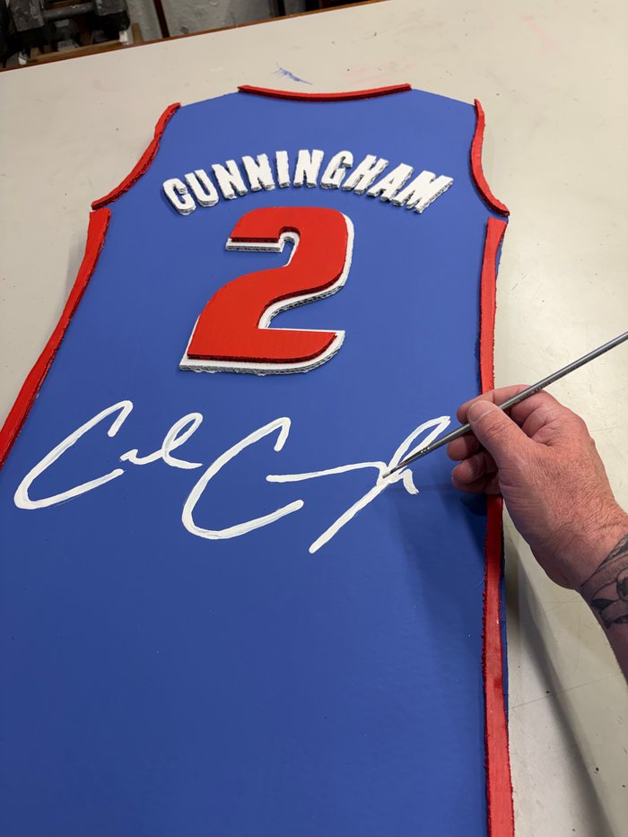 Cade Cunningham tribute jersey cutout in progress