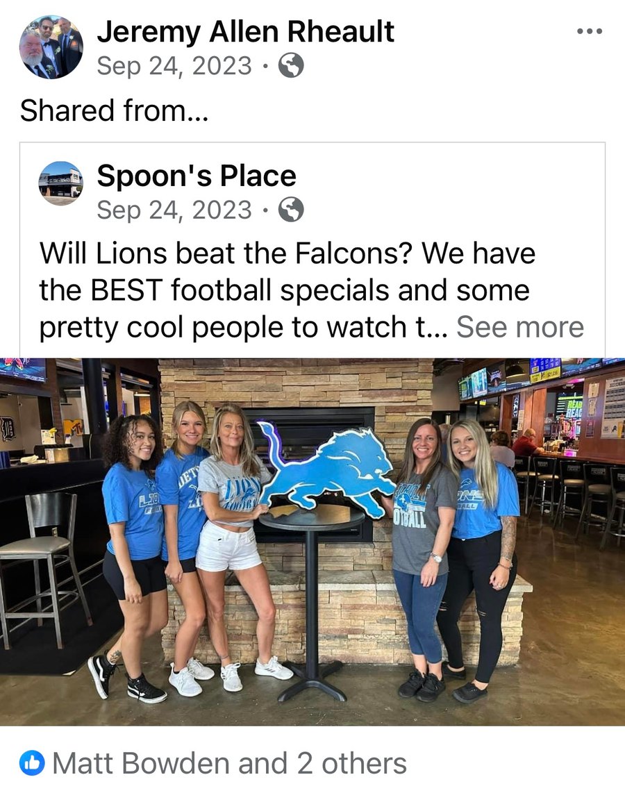 Spoons Place staff with a custom Detroit Lions logo cutout