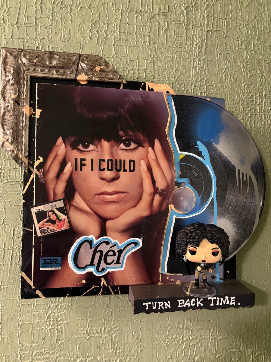 Hand-embellished Cher Turn Back Time album art with Funko Pop and vinyl