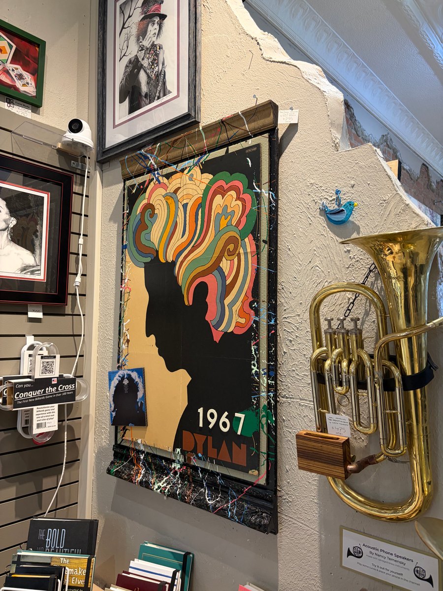 Bob Dylan 1967 poster art in a shop display