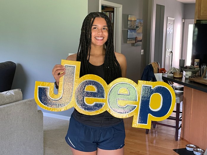 Custom Jeep logo cutout, held by customer