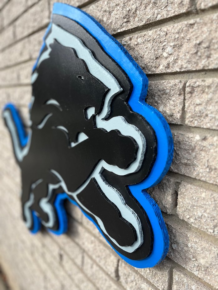 Custom Detroit Lions logo cutout, side angle