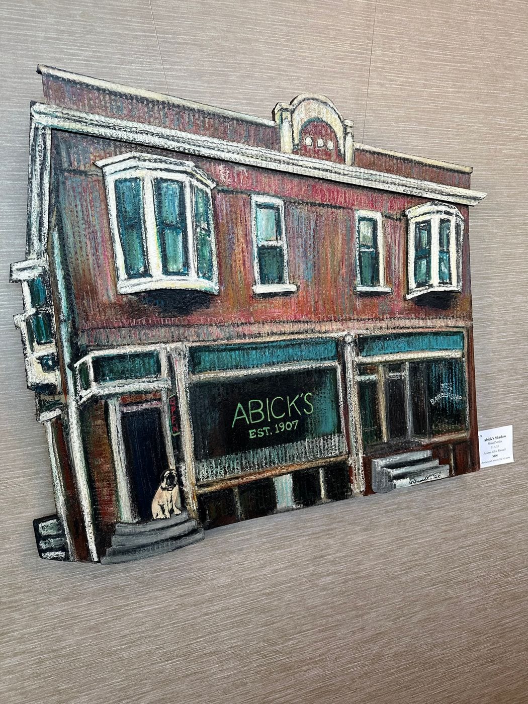 Side view of Abick’s Shadow standing out from the gallery wall
