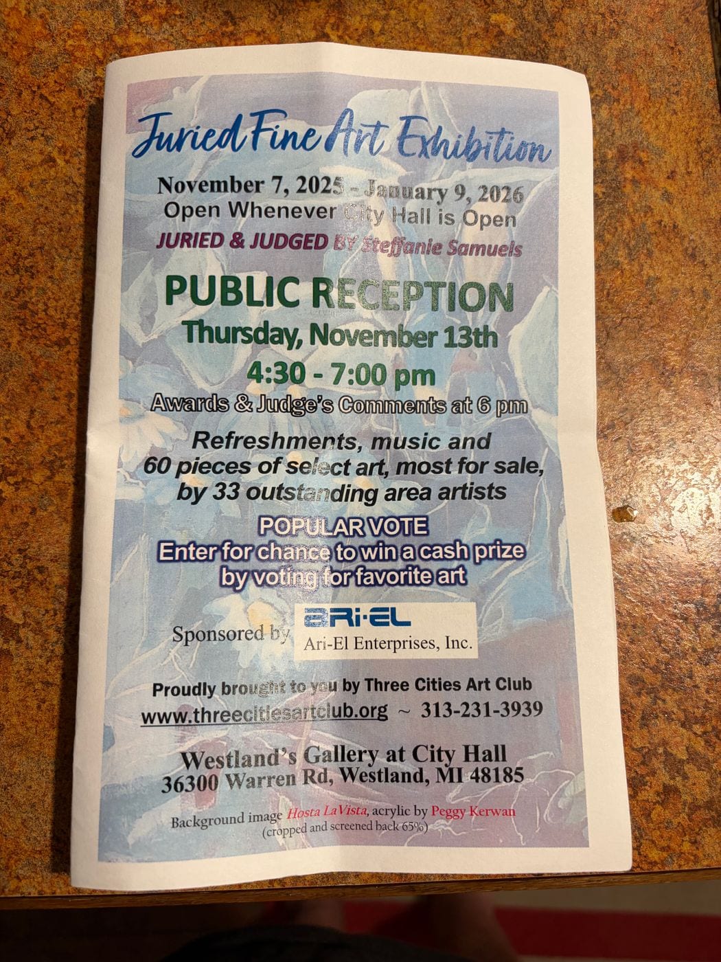 Printed program for the Juried Fine Art Exhibition public reception