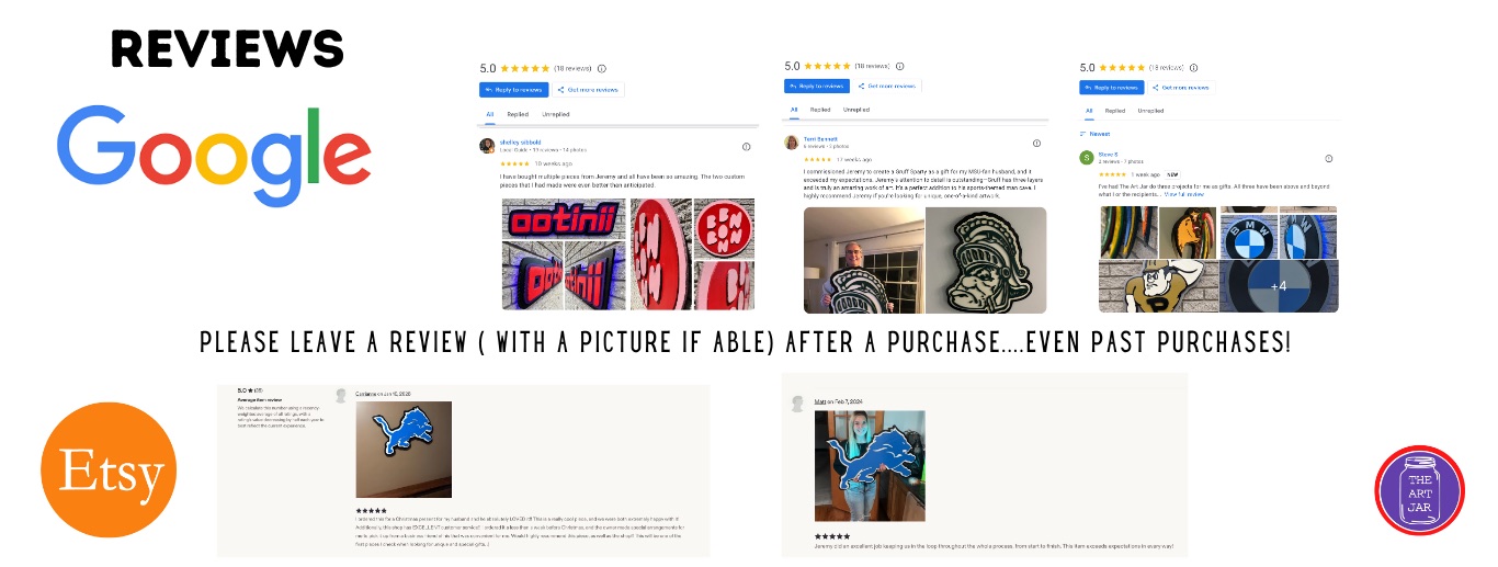 Customer reviews from Google and Etsy
