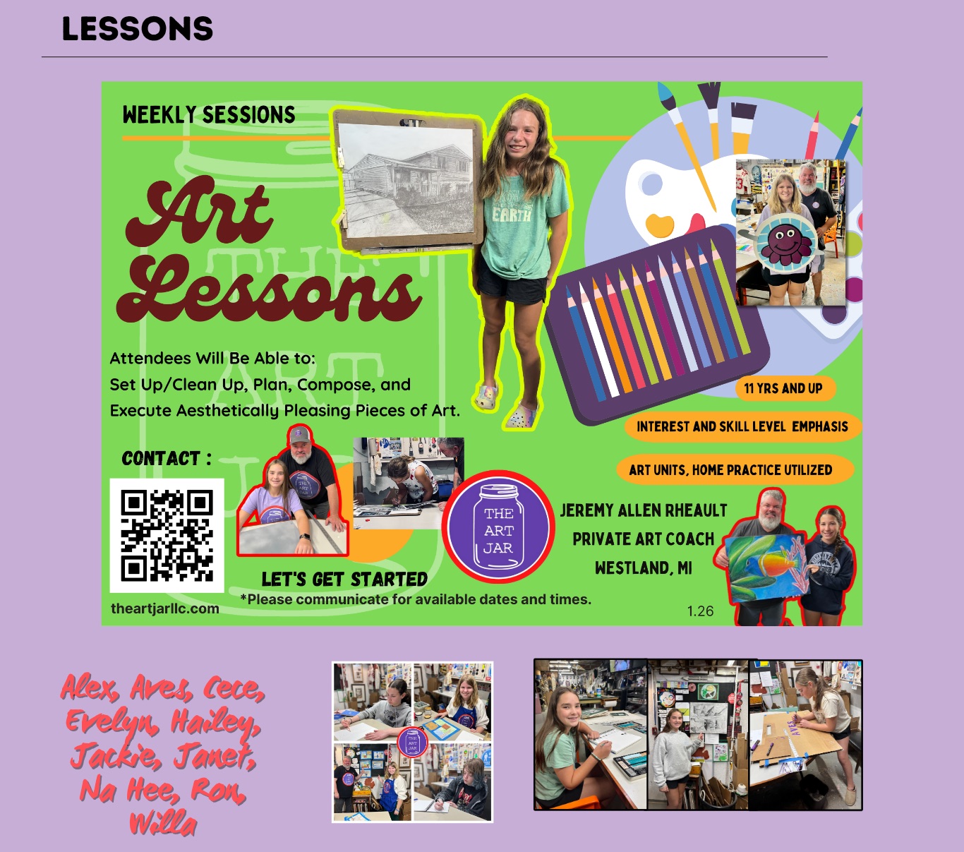 Weekly art lessons with students and instructors